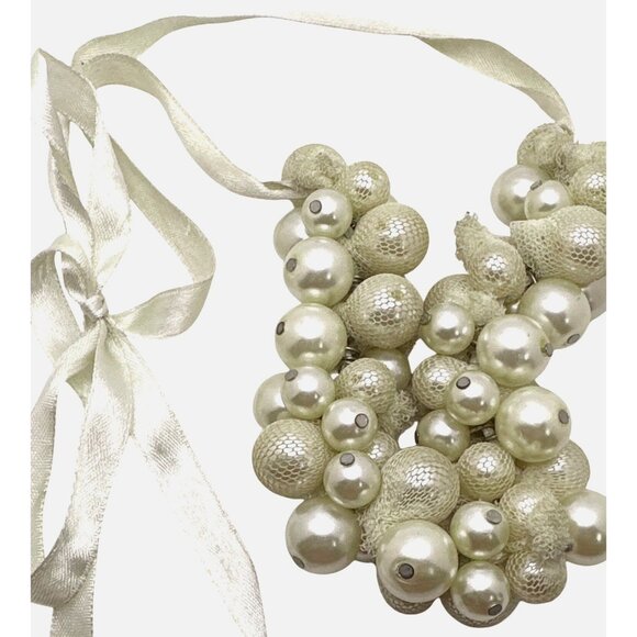 Vintage Style Chunky Pearl Cluster Necklace Adjustable Length Tie Closure - Picture 7 of 7